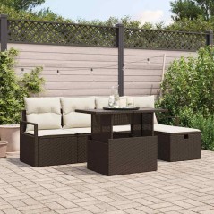 vidaXL Set di divani da giardino a 6 pezzi con cuscini marroni in rattan sintetico