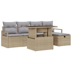 vidaXL Set da Giardino 6 Pezzi con Cuscini Beige in Rattan Sintetico