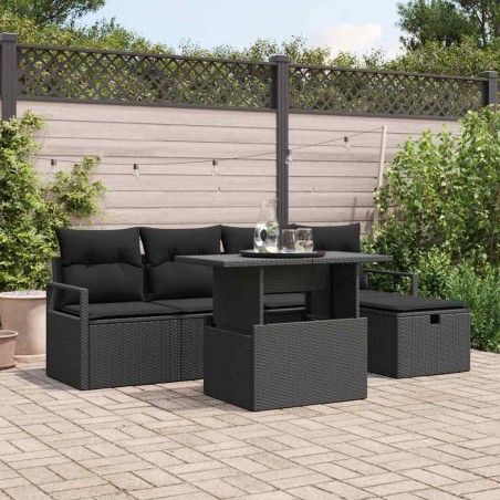 vidaXL Set da Giardino in 6 Pezzi con Cuscini Neri in Rattan Sintetico