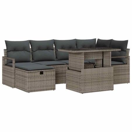 vidaXL Set di divani da giardino 7 pezzi con cuscini in polyrattan grigio