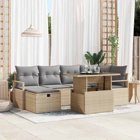 Set di divani da giardino vidaXL a 7 pezzi con cuscini beige in polyrattan