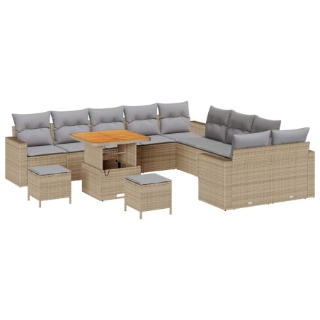 vidaXL Set di divani da giardino 13 pezzi con cuscini beige in rattan sintetico e legno di acacia