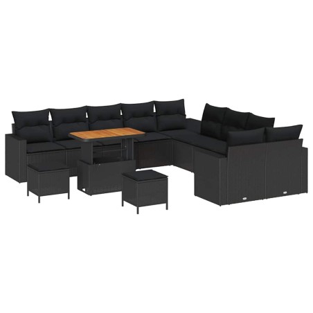 vidaXL Set di divani da giardino da 13 pezzi con cuscini in rattan sintetico nero e legno d'acacia