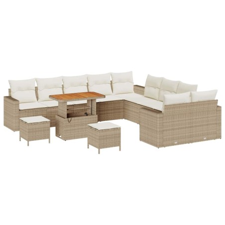 vidaXL Set da giardino di 13 pezzi con cuscini in rattan beige e struttura in acacia.