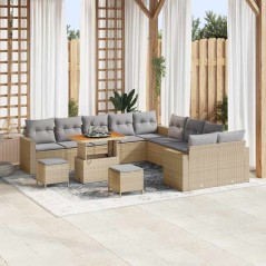 vidaXL Set di divani da giardino in 13 pezzi, con cuscini beige in rattan e acacia.