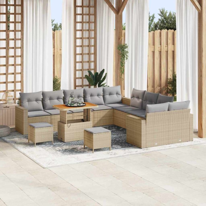 vidaXL Set di divani da giardino in 13 pezzi, con cuscini beige in rattan e acacia.