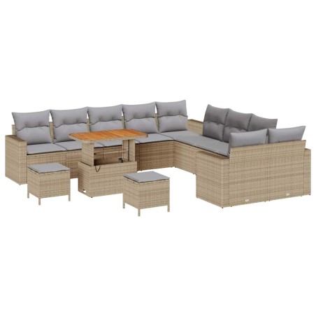 vidaXL Set di divani da giardino in 13 pezzi, con cuscini beige in rattan e acacia.