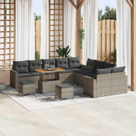 vidaXL Set da giardino in rattan sintetico da 13 pezzi con cuscini grigi in acacia