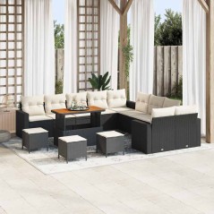 vidaXL Set Divano da Giardino di 14 Pezzi con Cuscini in Rattan Nero e Acacia