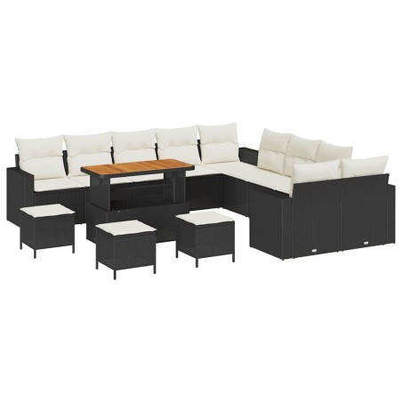 vidaXL Set Divano da Giardino di 14 Pezzi con Cuscini in Rattan Nero e Acacia