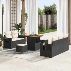vidaXL Set divano giardino 8 pezzi con cuscini in rattan sintetico nero e acacia