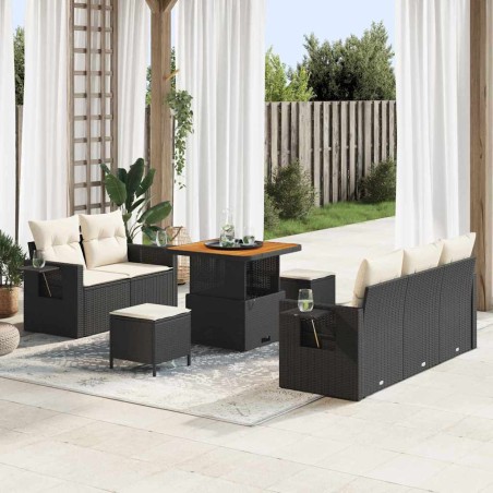 vidaXL Set divano giardino 8 pezzi con cuscini in rattan sintetico nero e acacia