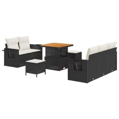 vidaXL Set divano giardino 8 pezzi con cuscini in rattan sintetico nero e acacia
