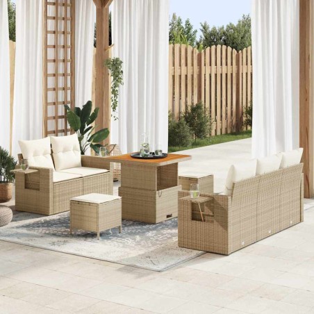 vidaXL Set da Giardino 8 Pezzi con Cuscini Beige in Rattan Polimerico e Acacia