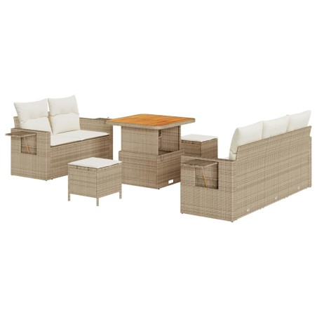 vidaXL Set da Giardino 8 Pezzi con Cuscini Beige in Rattan Polimerico e Acacia