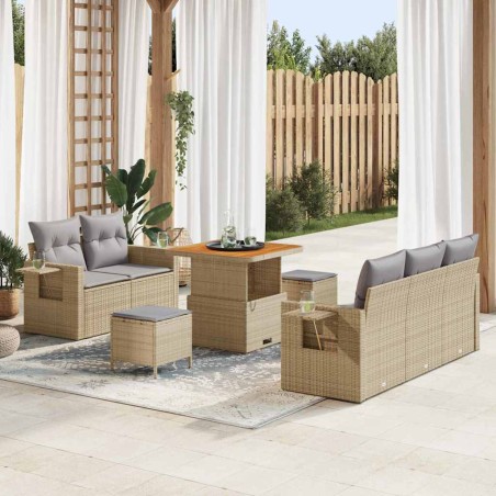 vidaXL Set da Giardino 8 Pezzi con Cuscini Beige in Polyrattan e Acacia