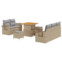 vidaXL Set da Giardino 8 Pezzi con Cuscini Beige in Polyrattan e Acacia