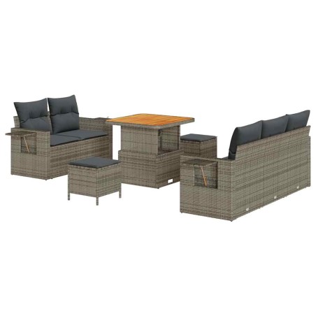 vidaXL Set Divano da Giardino 8 Pezzi con Cuscini Grigi in Polyrattan e Acacia