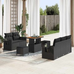 vidaXL Set di divano da giardino da 8 pezzi con cuscini neri in rattan sintetico e acacia