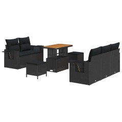 vidaXL Set di divano da giardino da 8 pezzi con cuscini neri in rattan sintetico e acacia