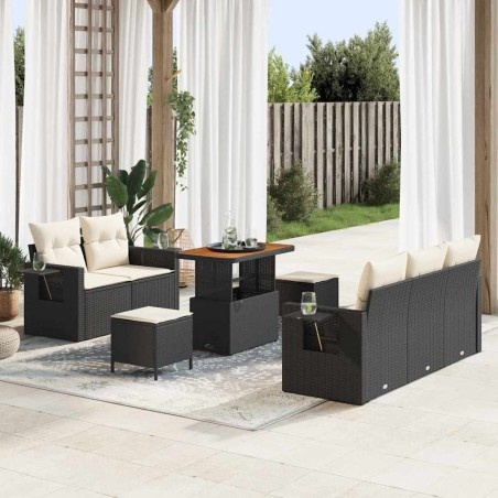 vidaXL Set Divano da Giardino a 8 Pezzi con Cuscini in Rattan Nero e Acacia