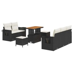 vidaXL Set Divano da Giardino a 8 Pezzi con Cuscini in Rattan Nero e Acacia