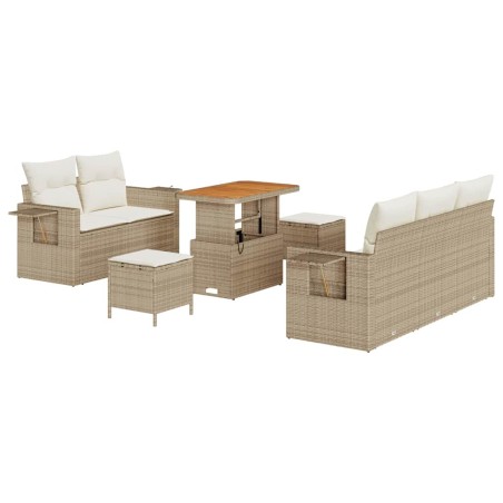 vidaXL Set di divani da giardino da 8 pezzi con cuscini beige in polirattan e acacia