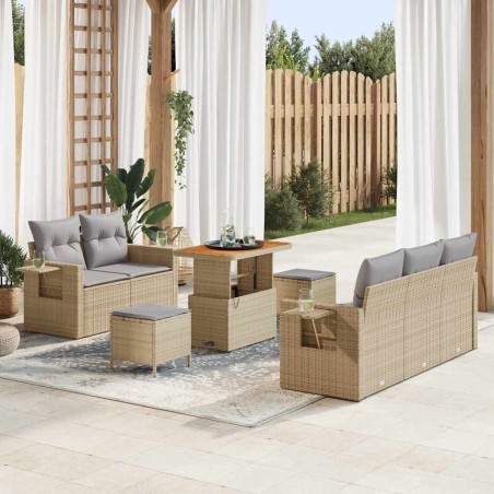 vidaXL Set di divani da giardino da 8 pezzi con cuscini beige in rattan polipropilene e legno di acacia