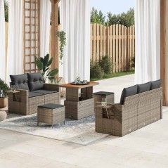 vidaXL Set di Divani da Giardino con 8 Pezzi e Cuscini Grigi in Rattan Sintetico e Acacia
