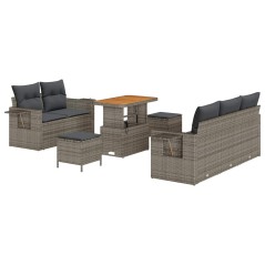 vidaXL Set di Divani da Giardino con 8 Pezzi e Cuscini Grigi in Rattan Sintetico e Acacia