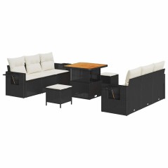 vidaXL Set di divani da giardino 9 pezzi con cuscini neri in rattan sintetico