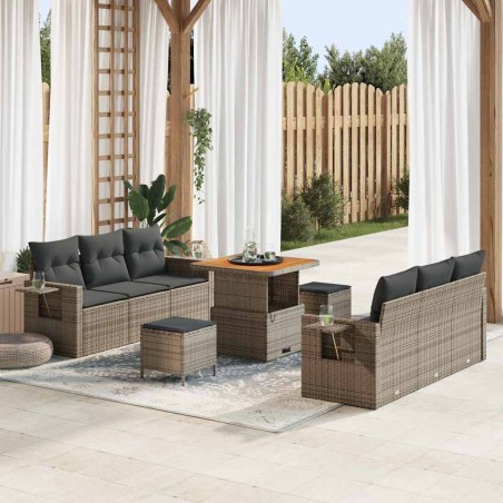 vidaXL Set di divani da giardino a 9 pezzi con cuscini grigi in rattan sintetico e legno di acacia.