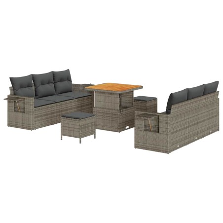 vidaXL Set di divani da giardino a 9 pezzi con cuscini grigi in rattan sintetico e legno di acacia.