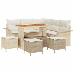 vidaXL Set da Giardino 9 Pezzi con Cuscini Beige in Polyrattan e Acacia.