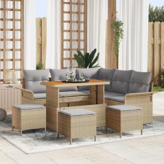vidaXL Set Divano da Giardino in 9 Pezzi con Cuscini Beige in Poly Rattan e Legno di Acacia.