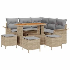 vidaXL Set Divano da Giardino in 9 Pezzi con Cuscini Beige in Poly Rattan e Legno di Acacia.
