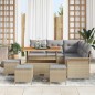 vidaXL Set Divano da Giardino in 9 Pezzi con Cuscini Beige in Poly Rattan e Legno di Acacia. vidaXL Set Divano da Giardino in 9 Pezzi con Cuscini Beige in Poly Rattan e Legno di Acacia.