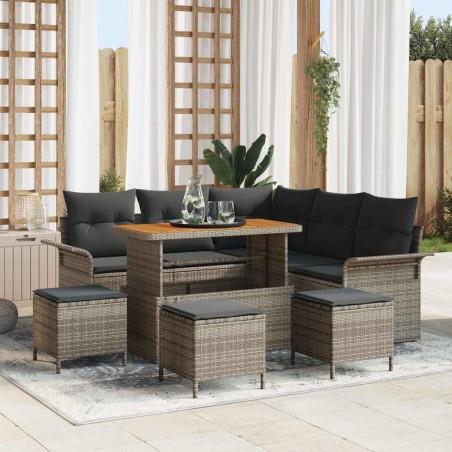 vidaXL Set di Divani da Giardino in 9 Pezzi con Cuscini Grigi, Rattan Sintetico e Legno di Acacia