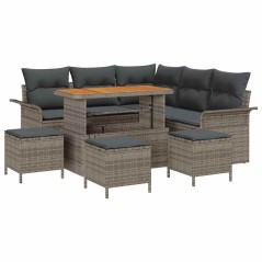 vidaXL Set di Divani da Giardino in 9 Pezzi con Cuscini Grigi, Rattan Sintetico e Legno di Acacia