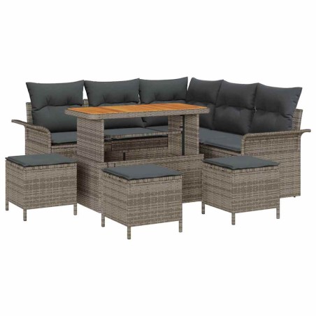 vidaXL Set di Divani da Giardino in 9 Pezzi con Cuscini Grigi, Rattan Sintetico e Legno di Acacia