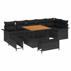 vidaXL Set di divani da giardino 9 pezzi con cuscini, rattan di polietilene nero e legno di acacia.