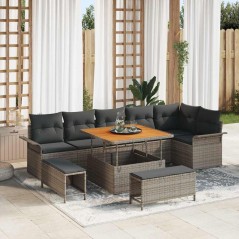 vidaXL Set di Divani da Giardino 9 Pezzi con Cuscini Grigi in Rattan Sintetico e Acacia.