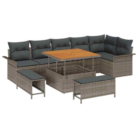 vidaXL Set di Divani da Giardino 9 Pezzi con Cuscini Grigi in Rattan Sintetico e Acacia.