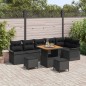 vidaXL Set di divano da giardino in rattan sintetico nero con cuscini. 9 pezzi.