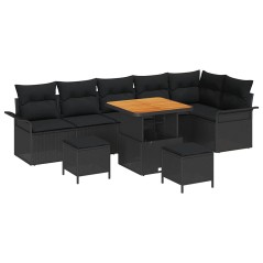 vidaXL Set di divano da giardino in rattan sintetico nero con cuscini. 9 pezzi.