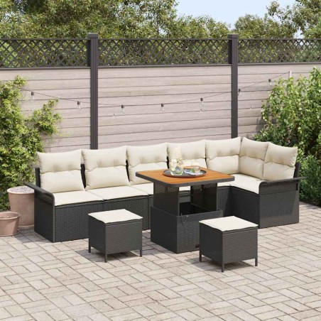 vidaXL Set da Giardino 9 Pezzi con Cuscini in Rattan Nero e Acacia.