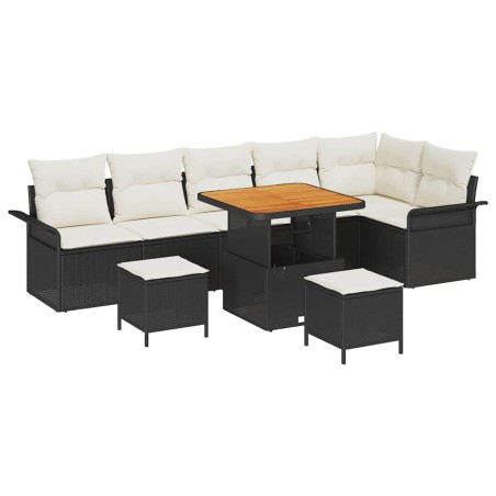 vidaXL Set da Giardino 9 Pezzi con Cuscini in Rattan Nero e Acacia.