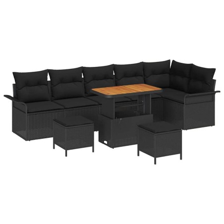 vidaXL Set di divani da giardino in 9 pezzi con cuscini in rattan nero e legno di acacia