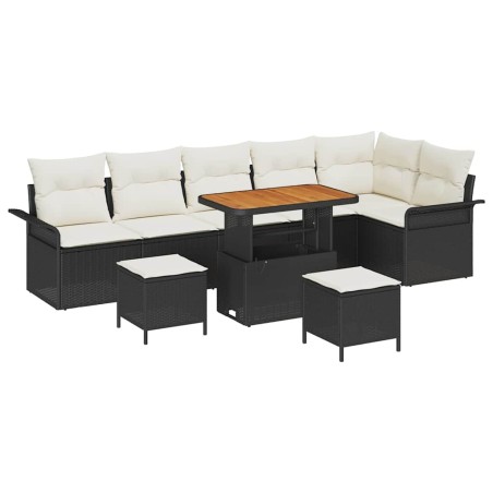 vidaXL Set di divani da giardino 9 pezzi di con cuscini in rattan sintetico nero e legno di acacia