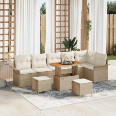 vidaXL Set di Divani da Giardino in 9 Pezzi con Cuscini Beige in Rattan Poly Acacia
